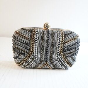 Zara Woman Chain‎ Embellished Clutch Suede Back Evening Bag Party Purse Glam